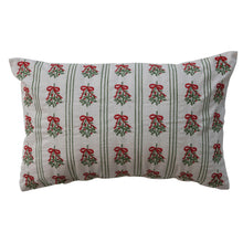 Cotton Lumbar Pillow with Mistletoe Pattern Stripes and Embroidery