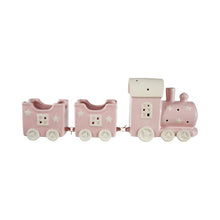 Hand-Painted Embossed Stoneware Train with Stars & 2 Containers, Pink & White