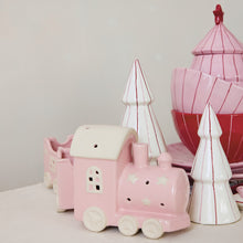 Hand-Painted Embossed Stoneware Train with Stars & 2 Containers, Pink & White
