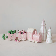 Hand-Painted Embossed Stoneware Train with Stars & 2 Containers, Pink & White