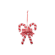 Clay Striped Candy Canes with Bow Ornament in Red and White