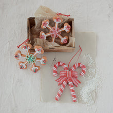 Clay Striped Candy Canes with Bow Ornament in Red and White