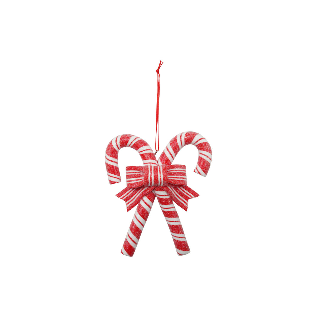 Clay Striped Candy Canes with Bow Ornament in Red and White