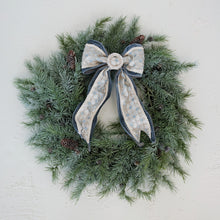 Oversized Velvet & Jacquard Fabric Bow Ornament with Jewels, Blue and Cream Color