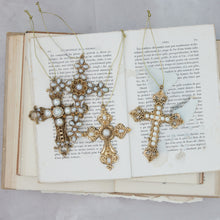 Pewter Cross Ornament with Faux Pearls