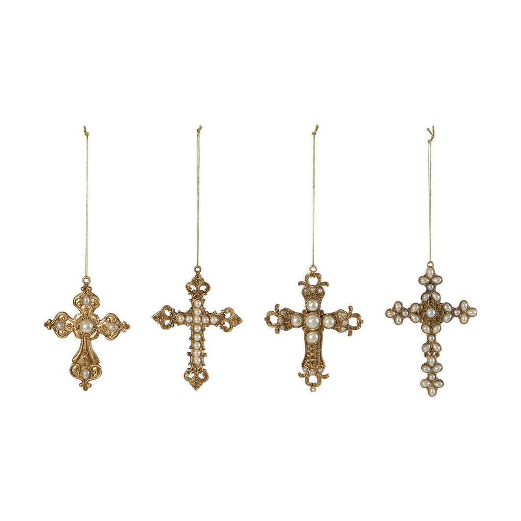 Pewter Cross Ornament with Faux Pearls