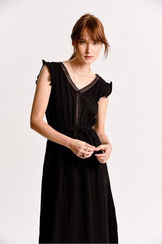 Black Cotton Midi Dress