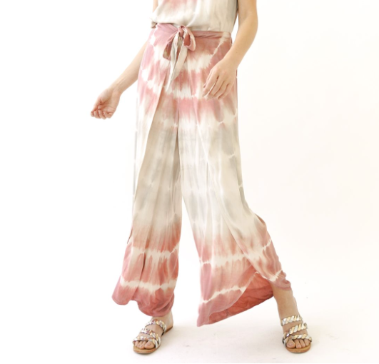 Tie Dye Wrap Pants in Mauve and Grey