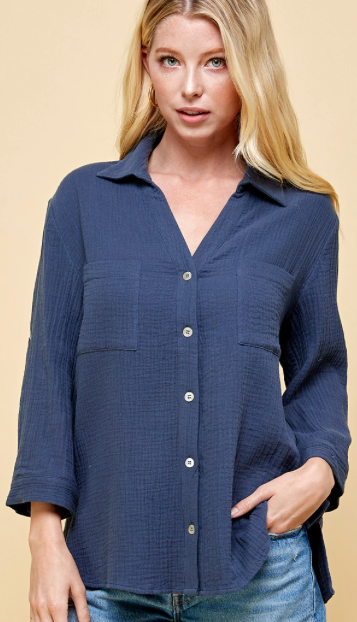 Navy Collared Button Up