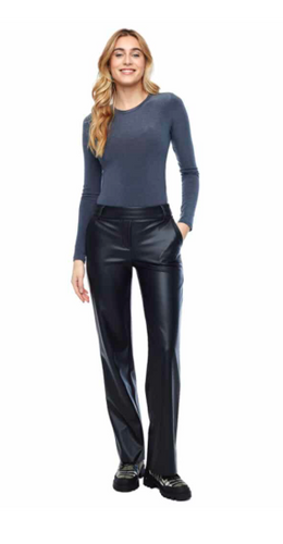 Yaelle Pleather Straight Leg Pant in Black