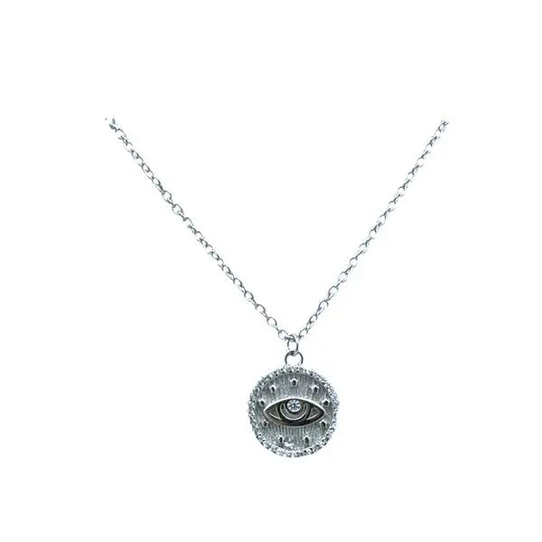 Evil Eye Pendant: Brushed Sterling Silver With CZ's