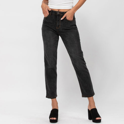 High Rise Grey Wash Straight Leg Jean